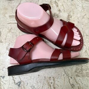 Leather Flat Open Toe Hand Made Sandal By Camel Size 37